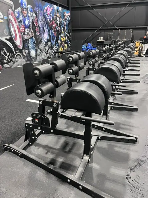 Strength equipment lined up inside Iron Forge